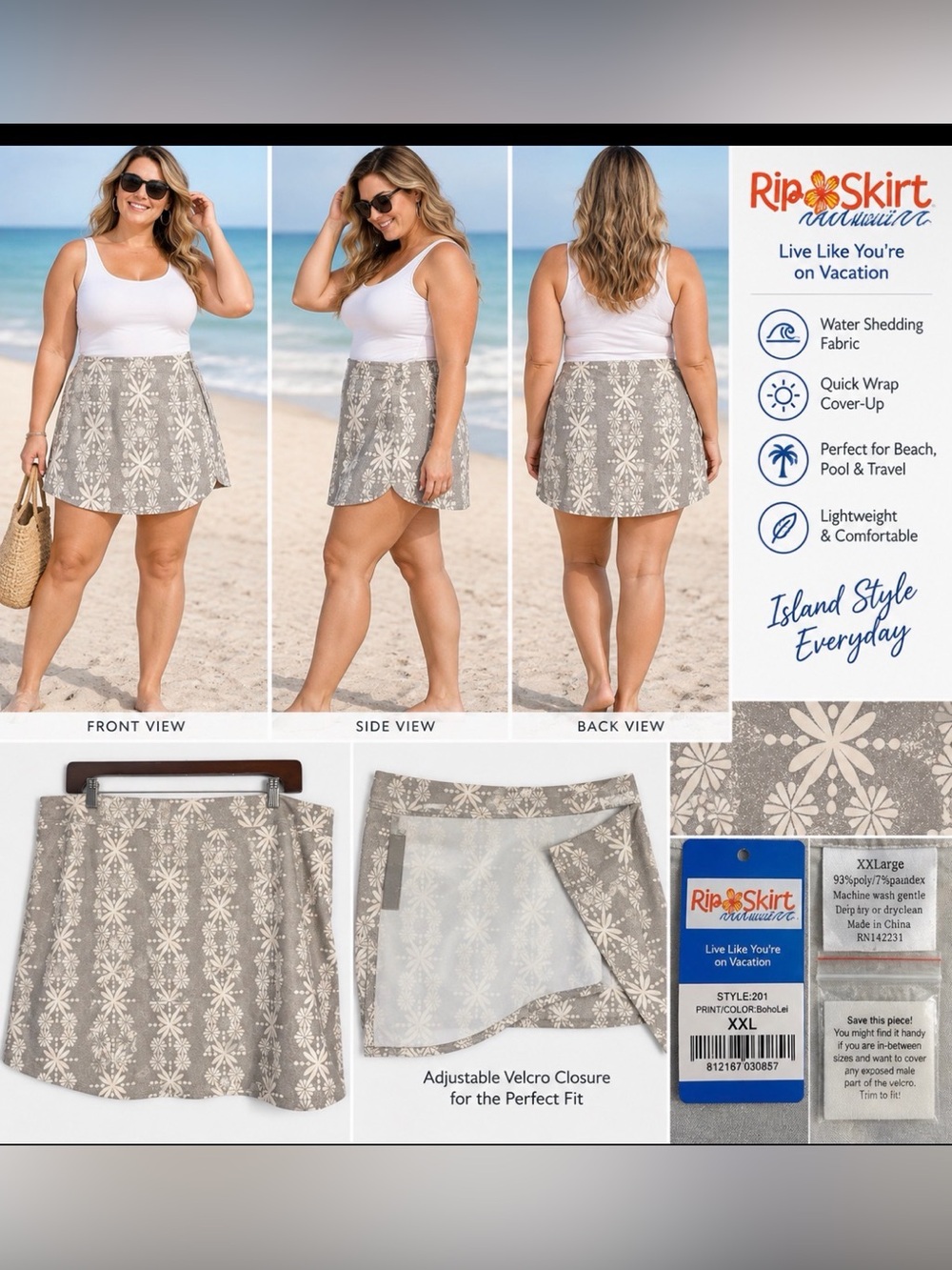 RipSkirt Hawaii Boholei Wrap Skirt XXL